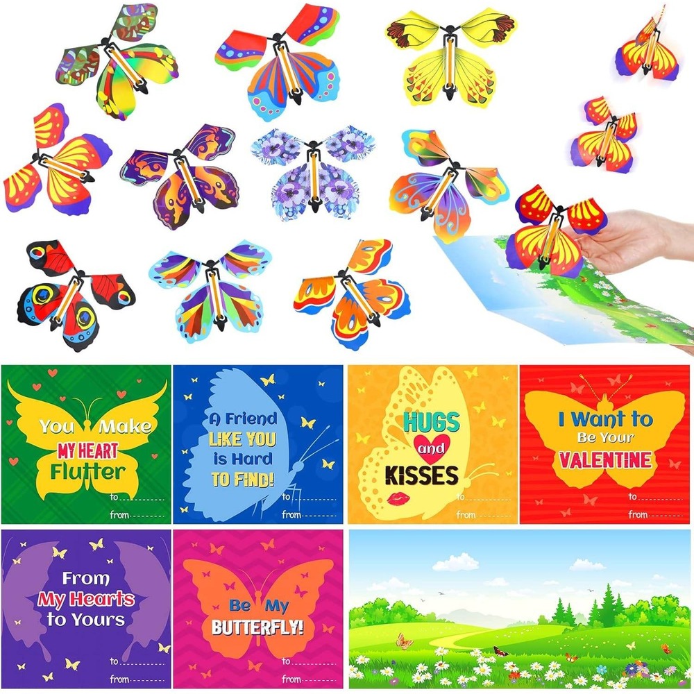 Leitee 30 Pack Magic Flyer Butterfly Valentines Day Classroom Party Favors New